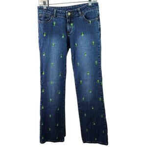 Lilly Pulitzer Blue Denim Jeans Green Embroidered Pineapples Size 4